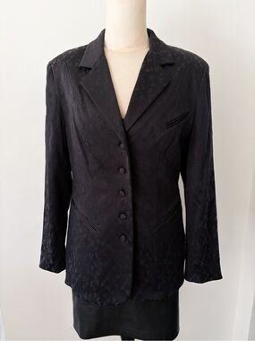 Vintage AGMIR Black Women's Tailored Blazer with Jacquard Floral Pattern, Size L